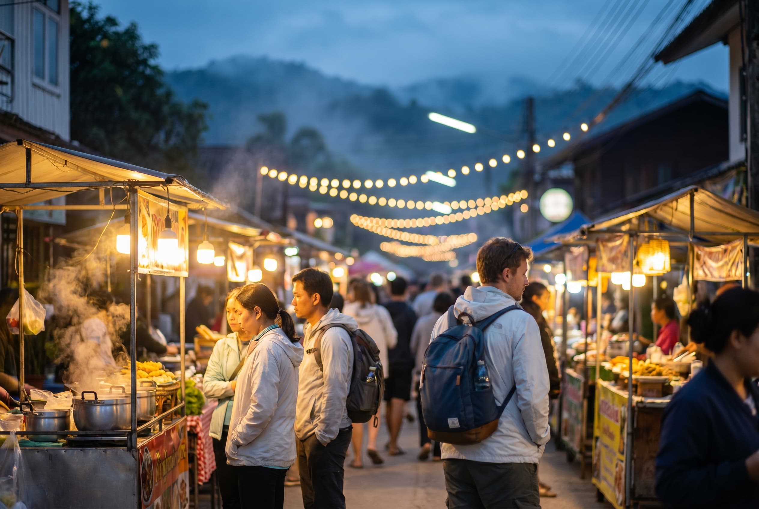 Pai Walking Street night market at dusk