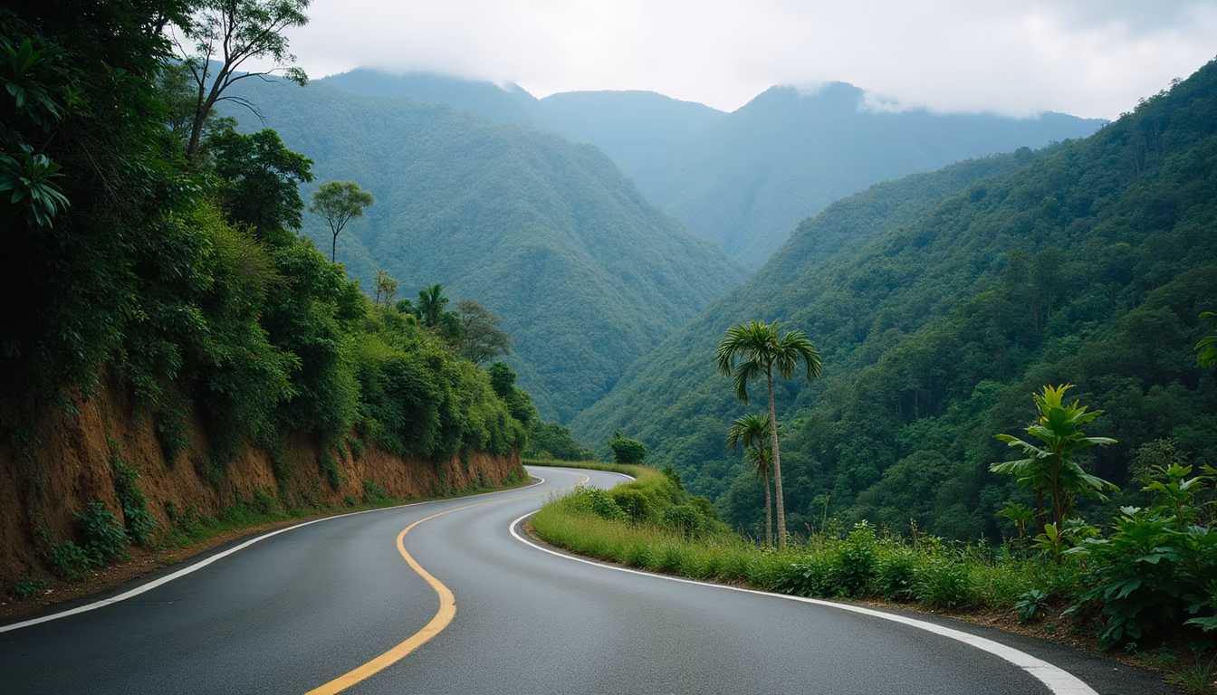 Winding 762-curve road into Pai, opening a slow-travel pai itinerary for a week (illustration)