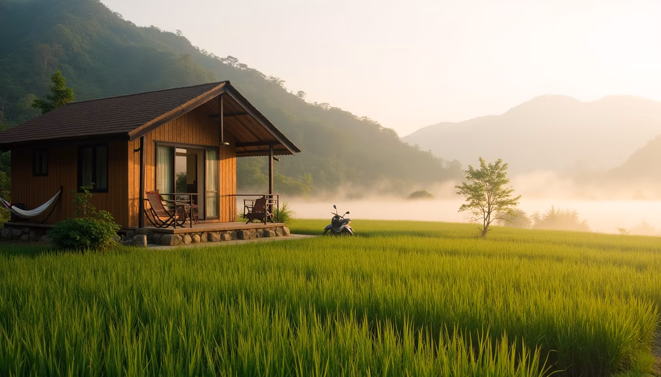 Cosy rice-field guesthouse base for a 3 days in Pai itinerary (illustration)