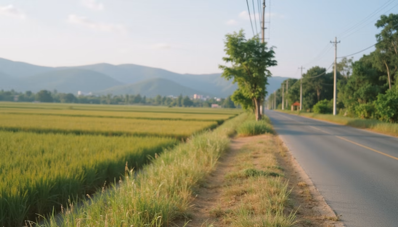 Quiet cool-season country road showing when to plan the bangkok to pai trip (illustration)