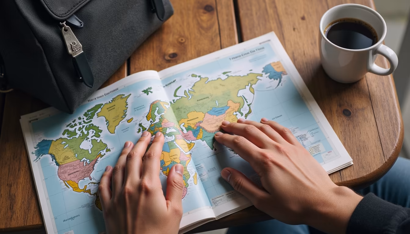 Open travel map and backpack planning the bangkok to pai route over a day (illustration)