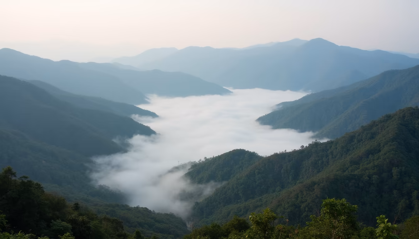 the spot Viewpoint panorama over the misty valley, a top pai sunset spot in cool season (illustration)