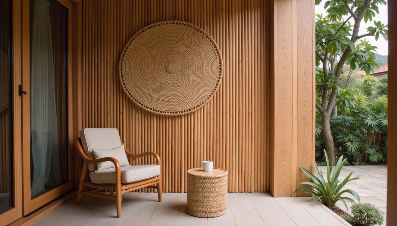 Owner-run boutique terrace with natural wood and bamboo, boutique hotel pai design stays (illustration)