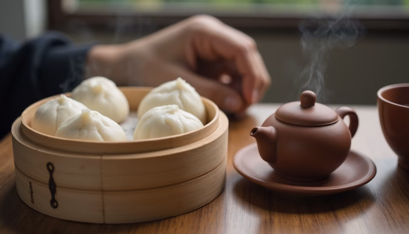 Steamed mantou buns and Yunnanese tea, the food of the Chinese village in Pai (illustration)