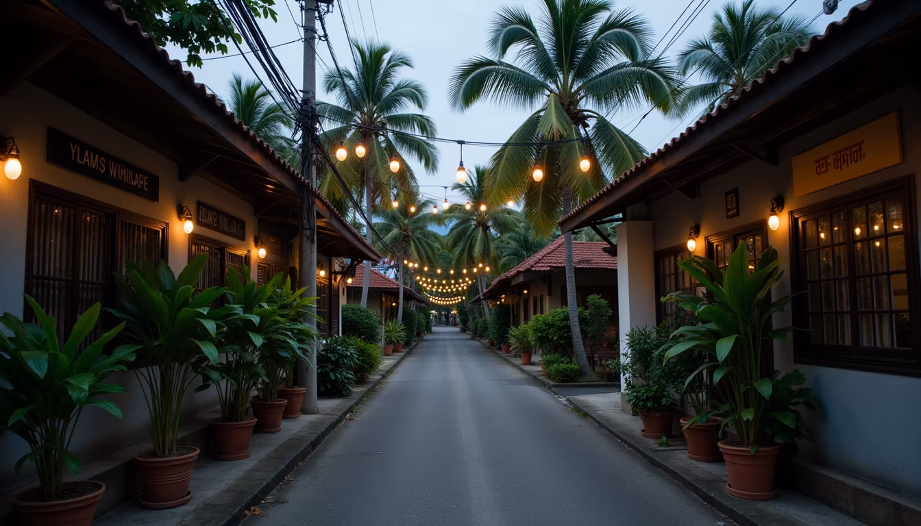 Solo traveler walking a quiet well-lit small-town lane at dusk, showing why Pai feels safe (illustration)