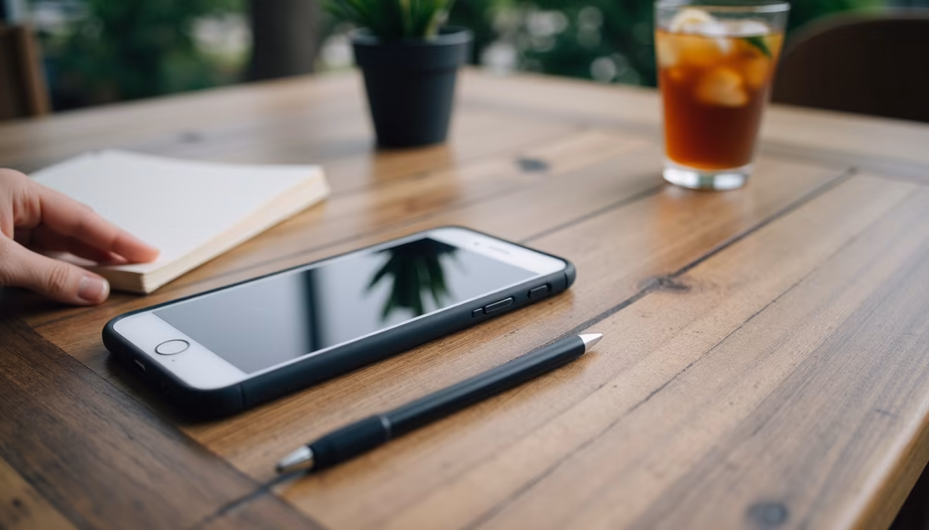 Phone and notebook on a table for direct booking, luxury pai stay planning (illustration)