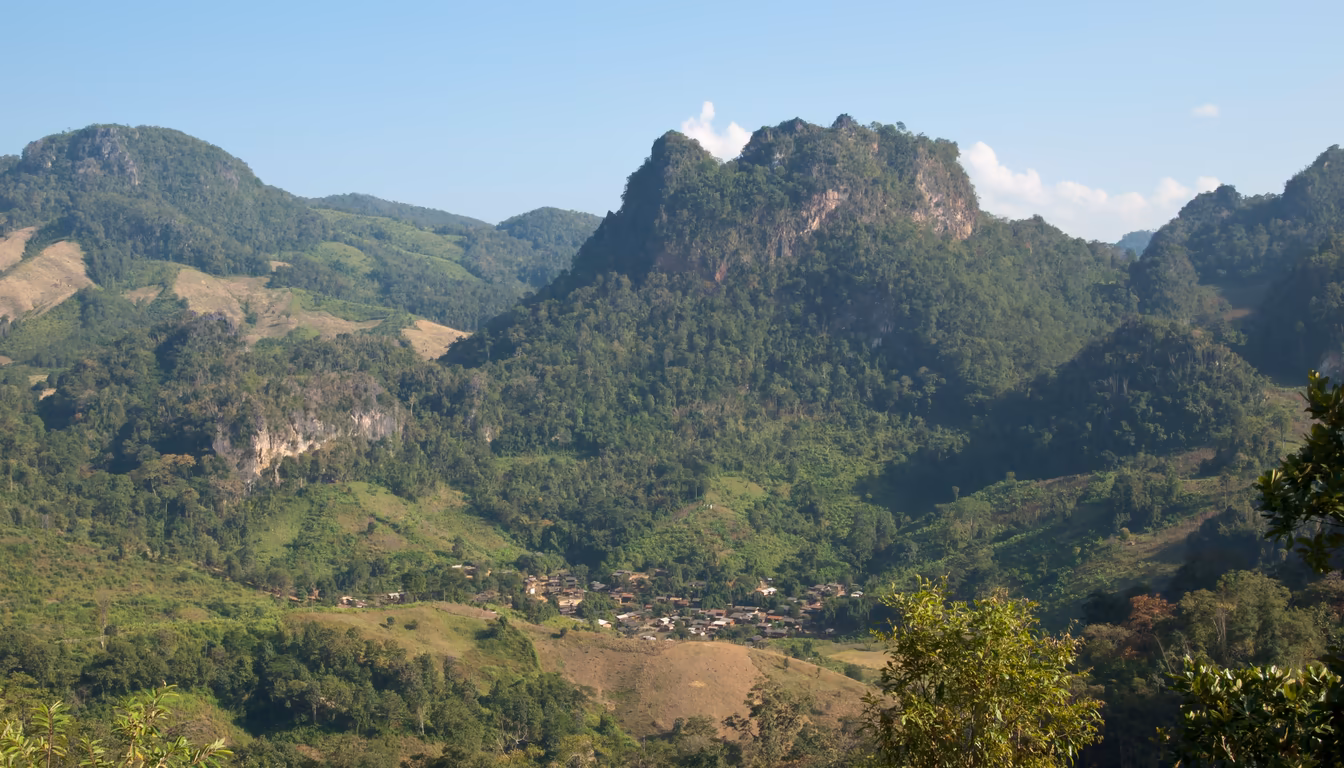 Mae Hong Son town nestled in a valley, a key overnight stop on the Mae Hong Son loop