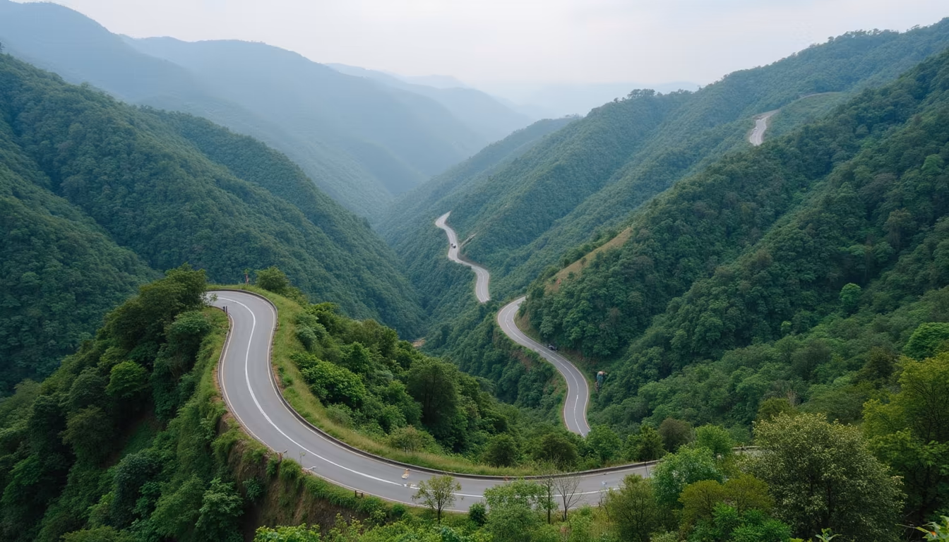 Twisting mountain the spot the minivan to Pai follows from Chiang Mai through 762 curves (illustration)