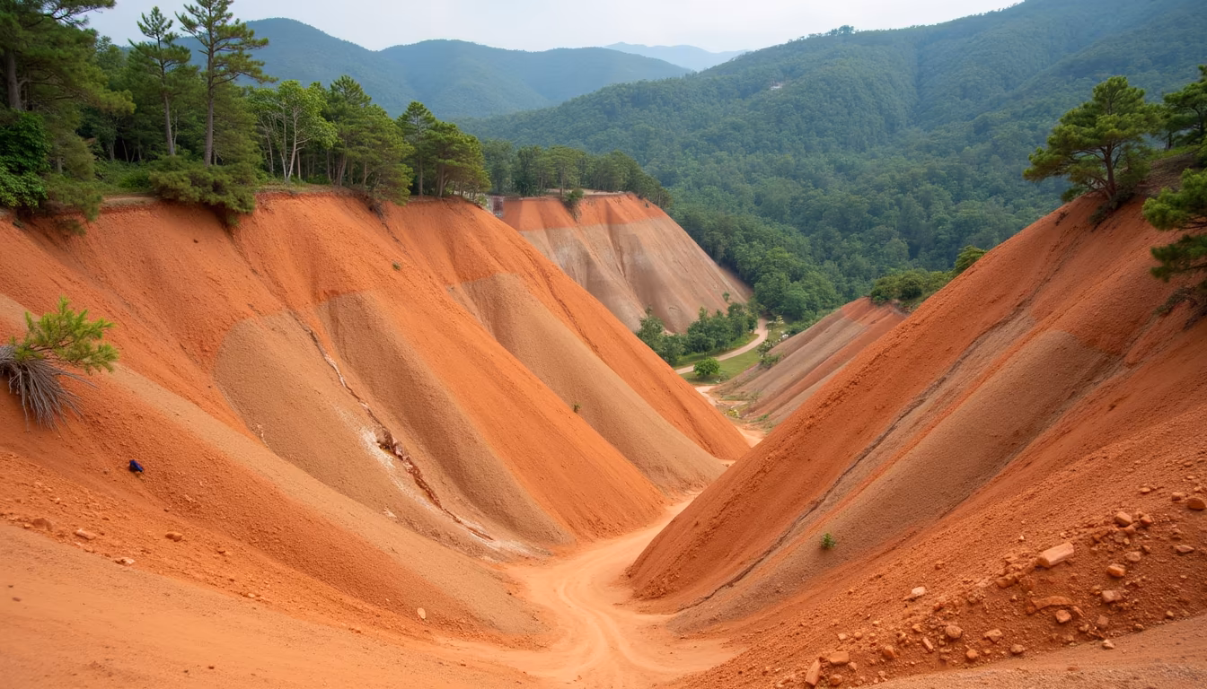 Narrow red ridges of the spot, a top first-visit stop in any pai travel guide (illustration)
