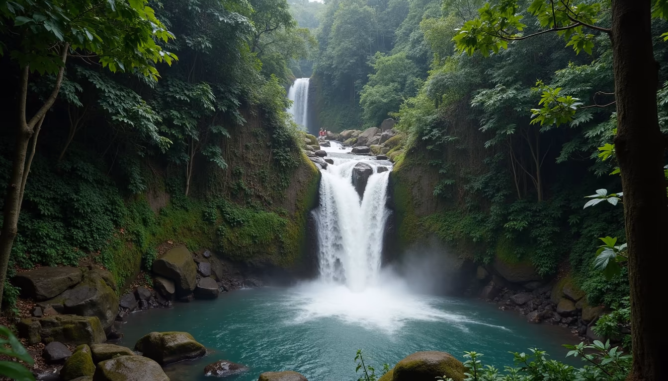the spot Waterfall flowing fast through a rock gorge near Pai in August (illustration)
