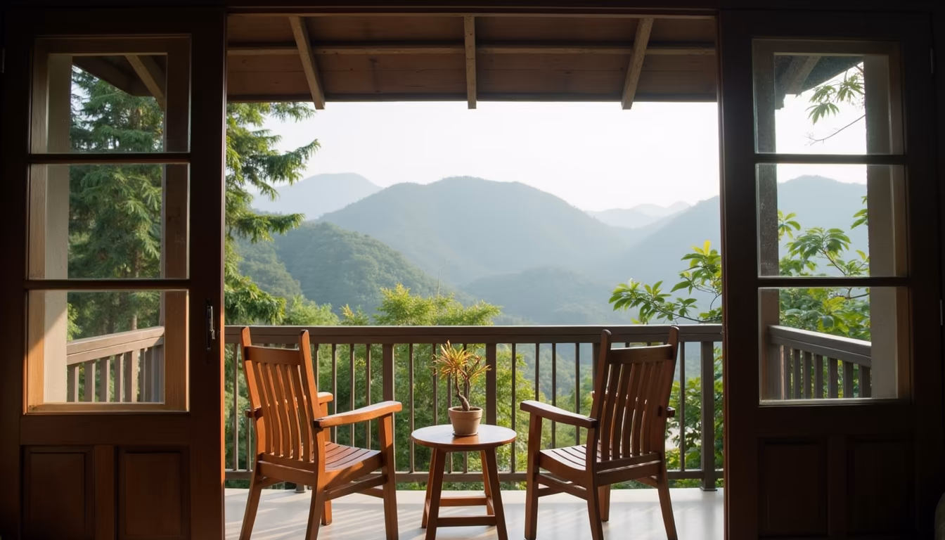 Traveller enjoying a warm clear February day at a Pai viewpoint (illustration)
