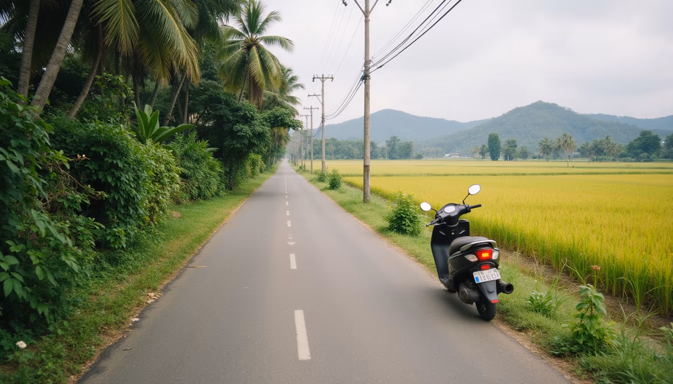 Covered scooter parking at a small rural stay illustrating where to stay for Pai in October (illustration)