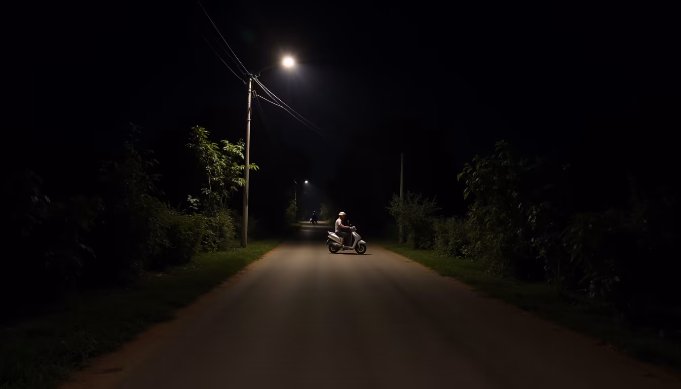 Quiet dark rural lane at night showing why safe Pai nightlife means walking home (illustration)