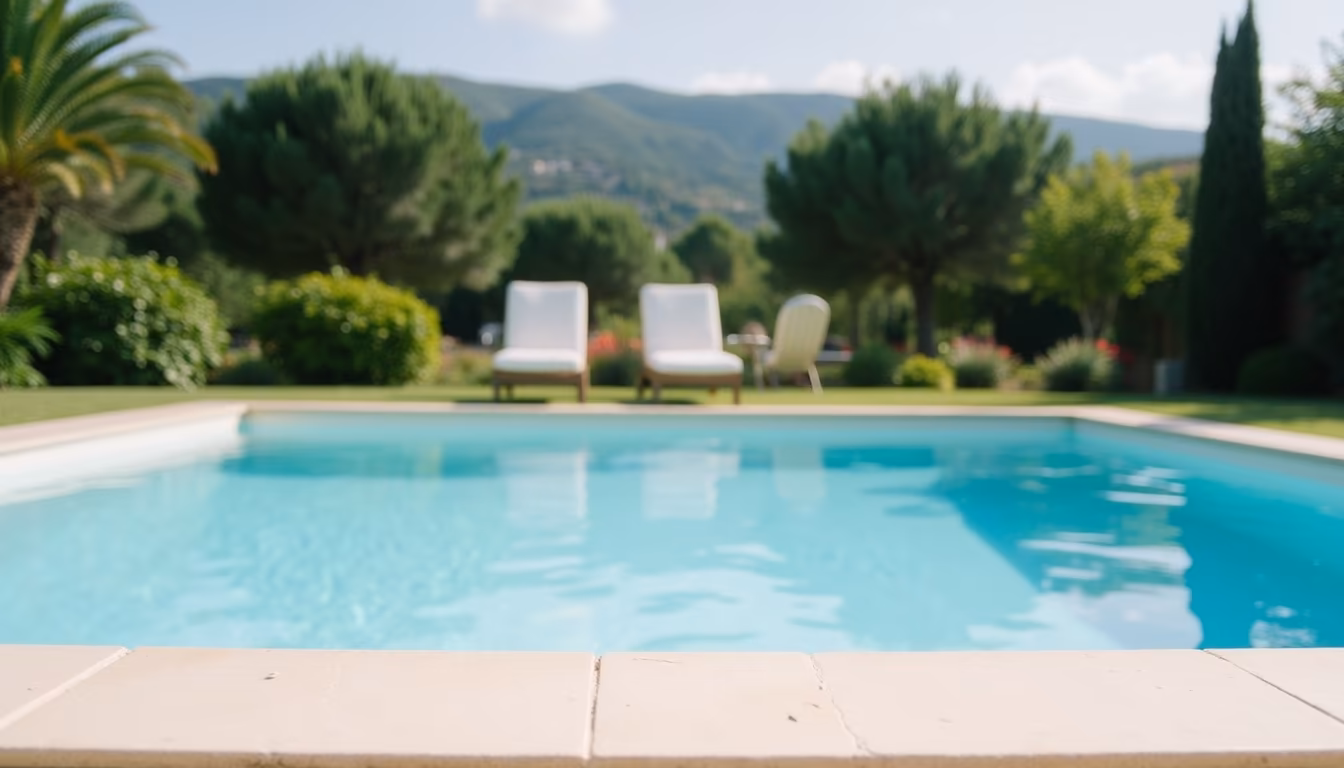 Private pool on a warm day at a pai pool villa in the dry season (illustration)
