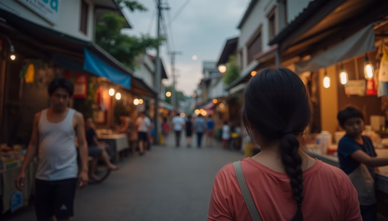 Pai Walking Street night market in the evening, a central base for things to do in Pai solo (illustration)