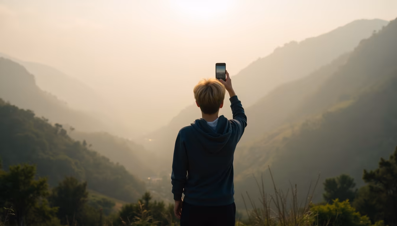A person photographing morning mist at a sea-of-fog Pai viewpoints lookout (illustration)