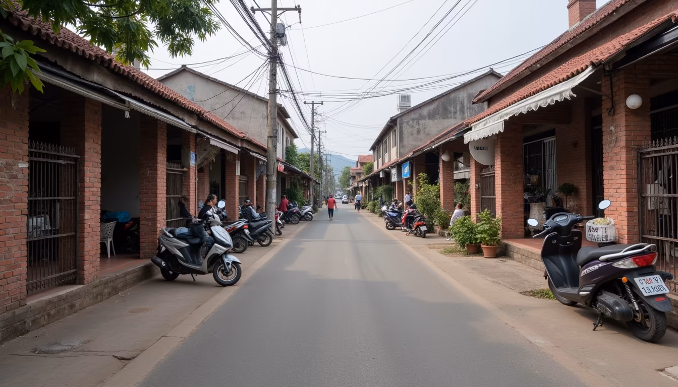 Northern Thai city temple street showing the city side of pai vs chiang mai (illustration)