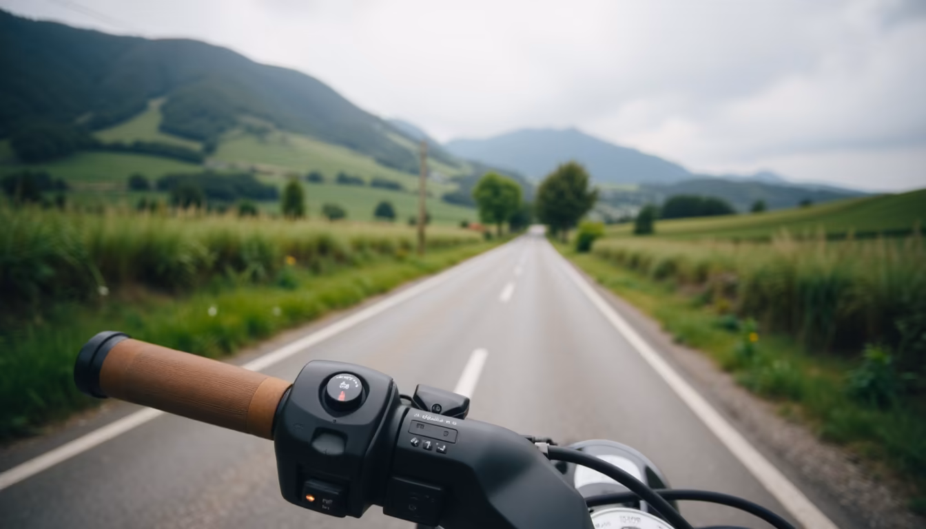 Scooter rider's view down a quiet country lane covering the sights in one day in Pai (illustration)