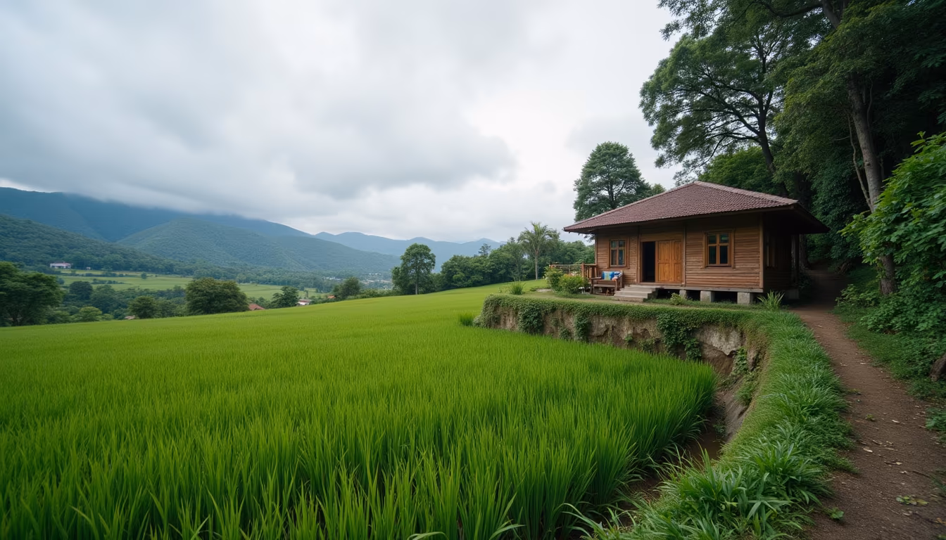 Quiet rice-field guesthouse in the Pai valley at the end of the road to Pai (illustration)