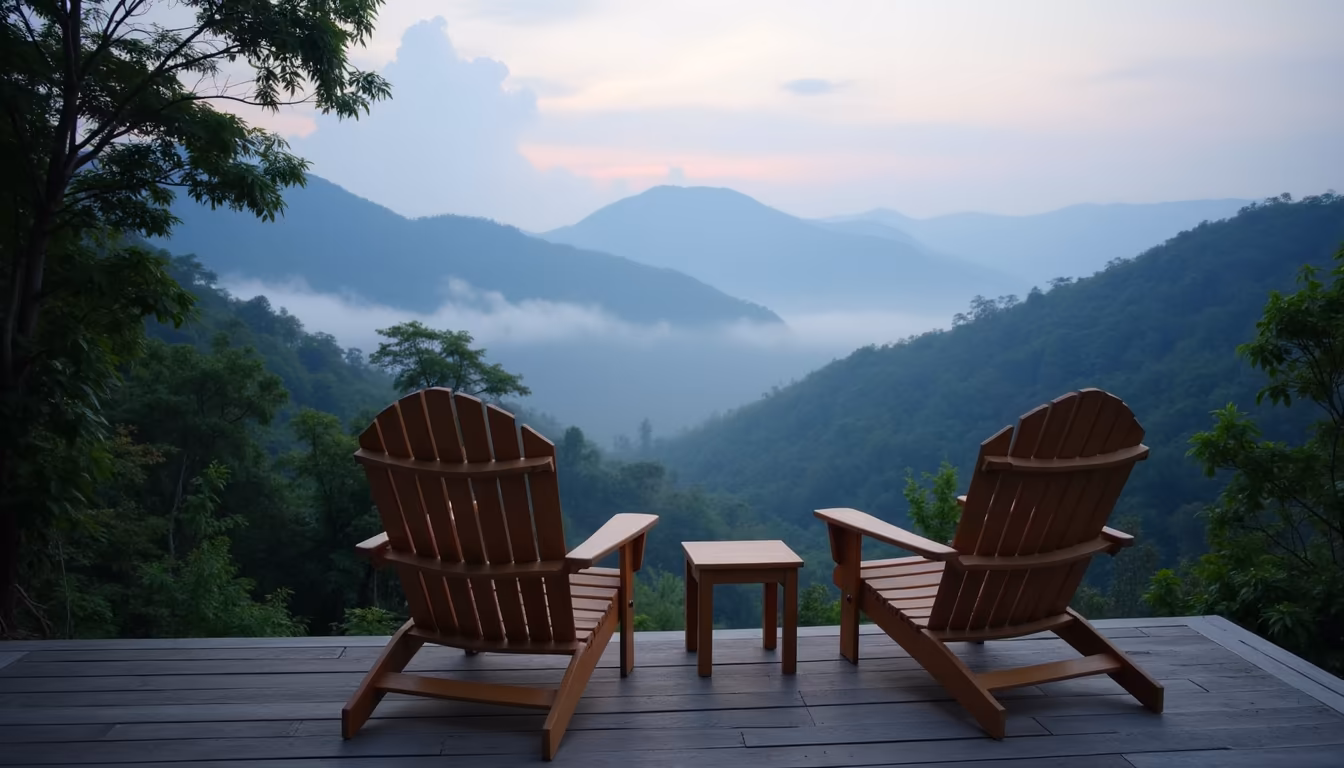 Quiet countryside fringe area for a romantic hotel pai stay among rice fields (illustration)