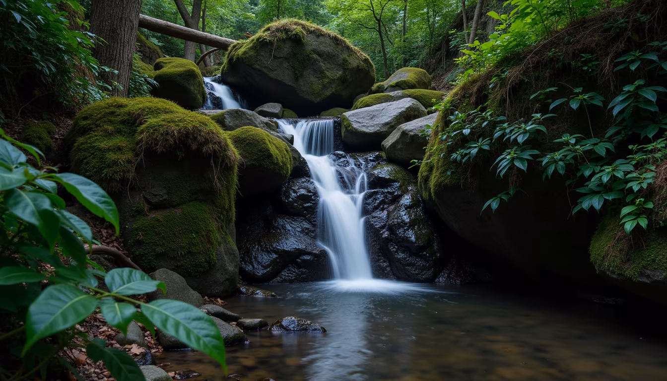 A quiet forest cascade and pool, like the lesser-known waterfalls near Pai (illustration)