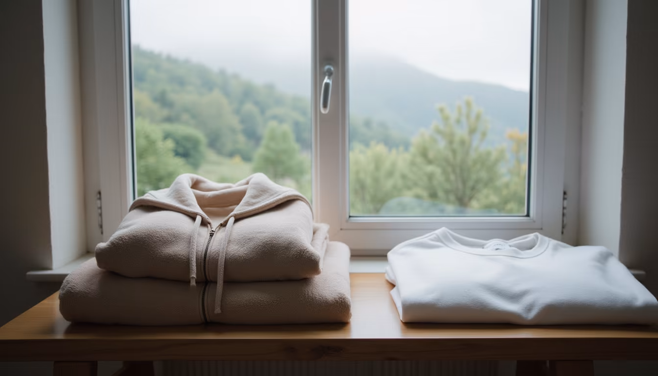 Warm layers laid out showing what to pack for Thailand mountain weather (illustration)